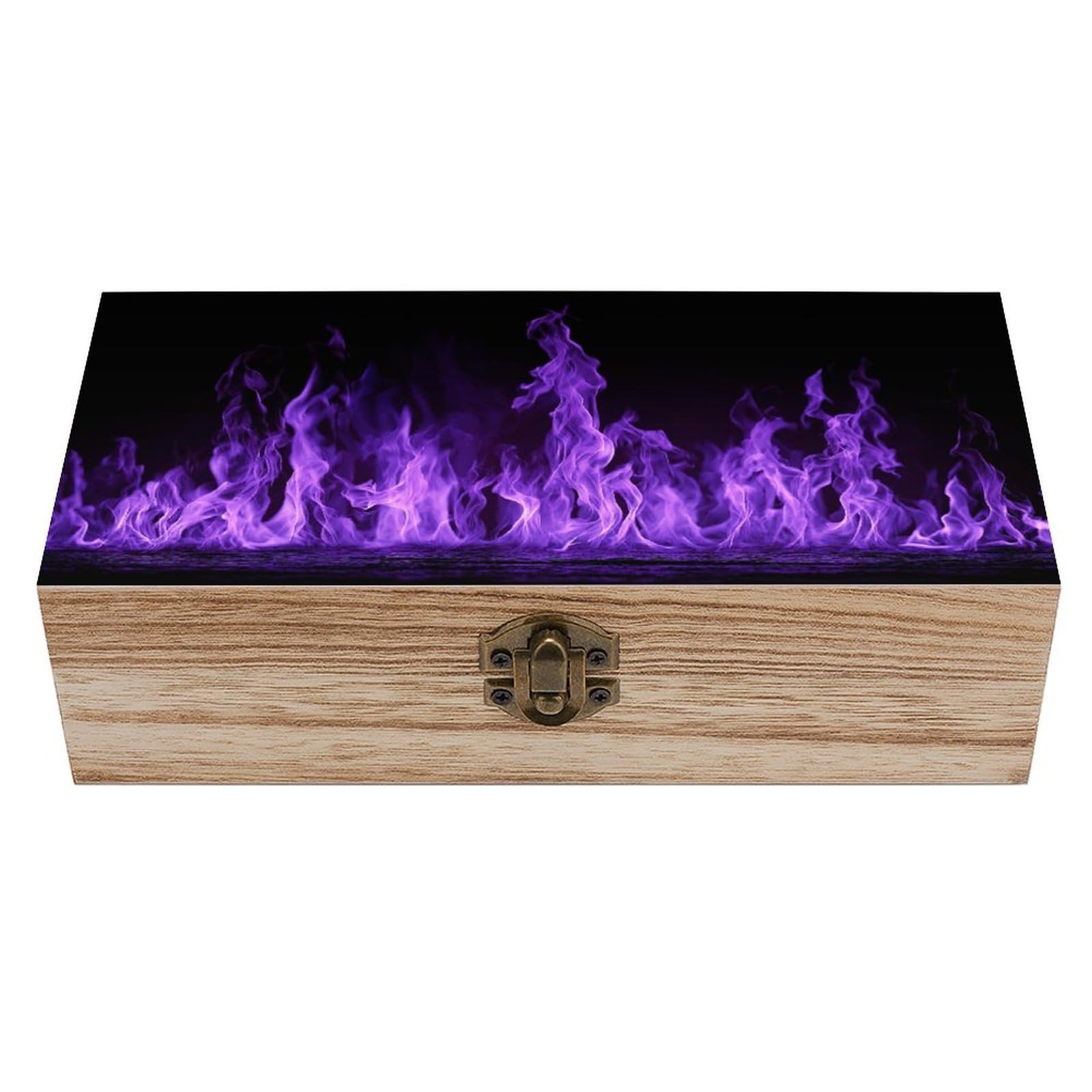 asbwuo Purple Flame Wooden Storage Box with Hinged Lid