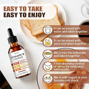 Nuvel Vitamin B Complex Drops with B12, B1, B6, 5-in-1 Vitamin B Liquid Supplement for Daily Wellness