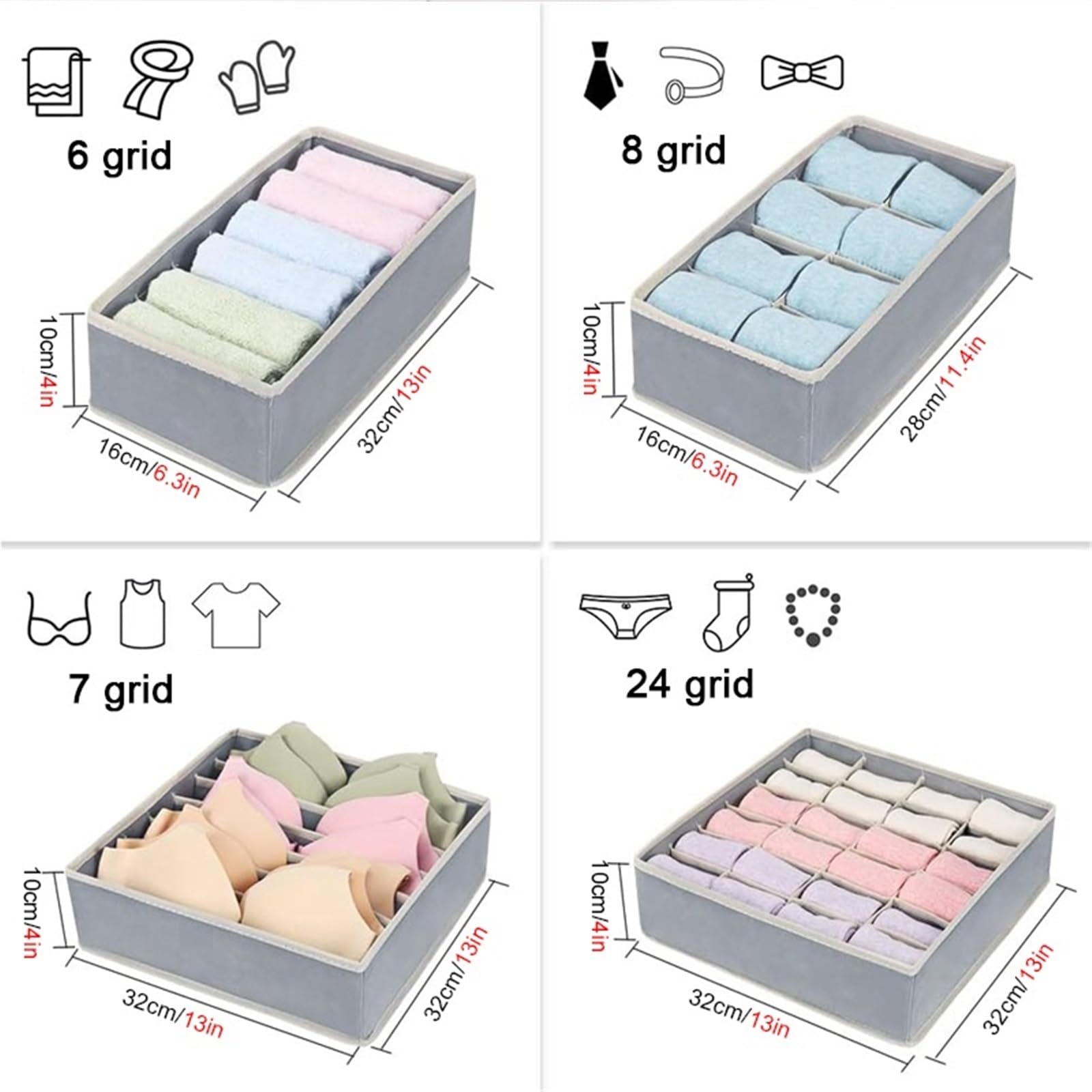 Pudełko do przechowywania bielizny, Organizer na bieliznę, skarpetki i biustonosze. Składane etui(Beige 4pcs)