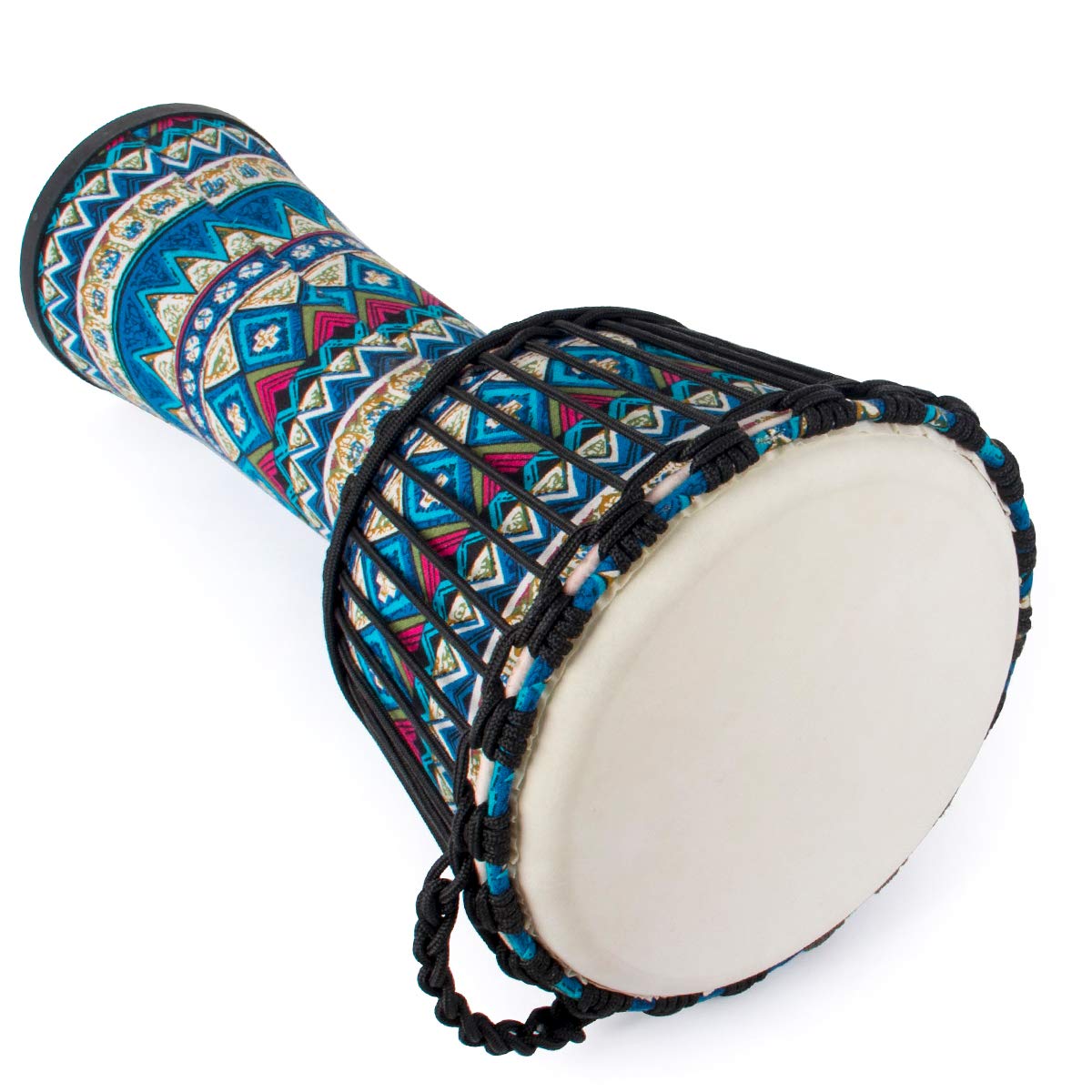 Peau de chèvre Bongo Congo, djembé léger en résine ABS avec coutures en tissu, 25,4 x 50,8 cm, pour débutants et débutants (motif floral bleu)