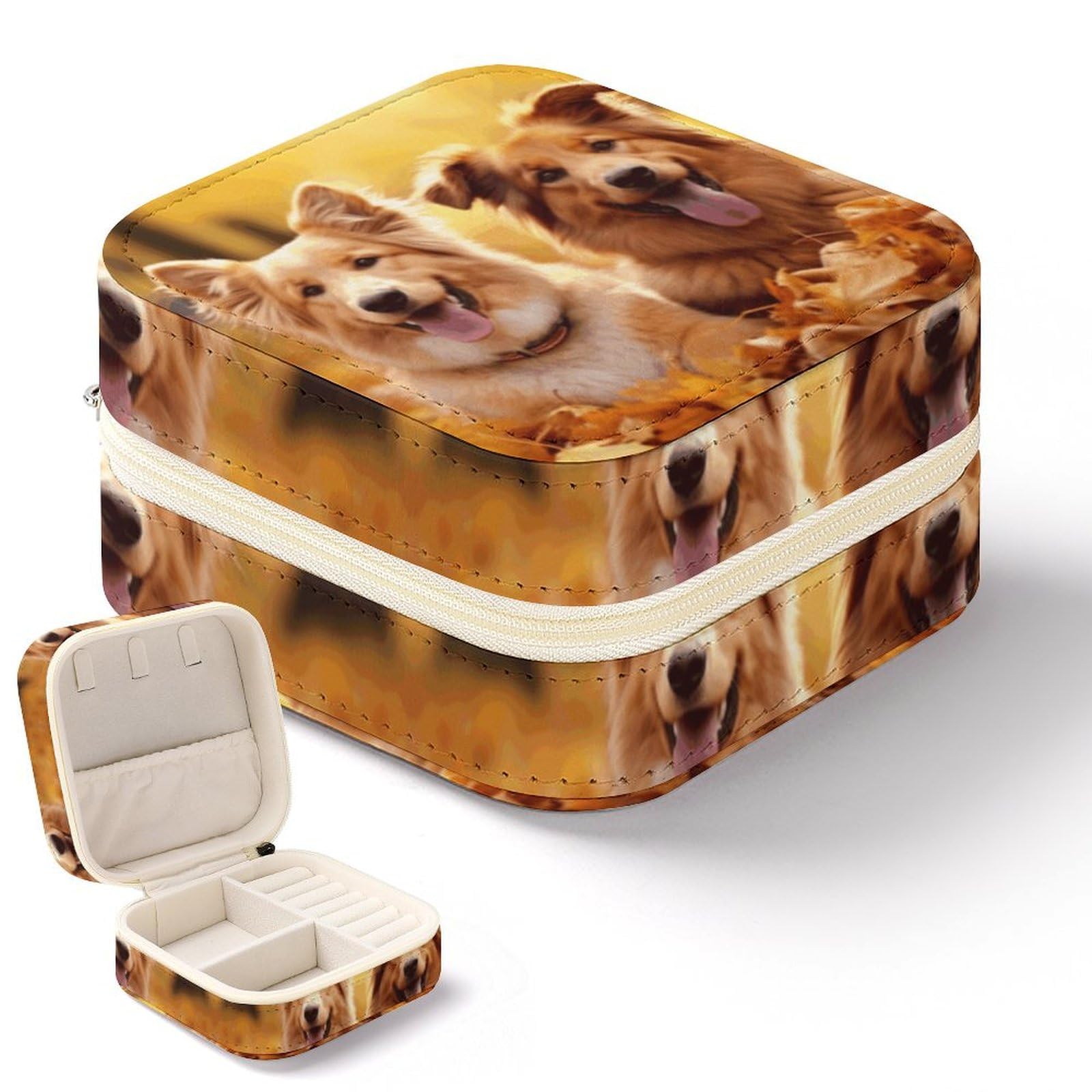 Boîte à bijoux femme en cuir portable au motif d'automne