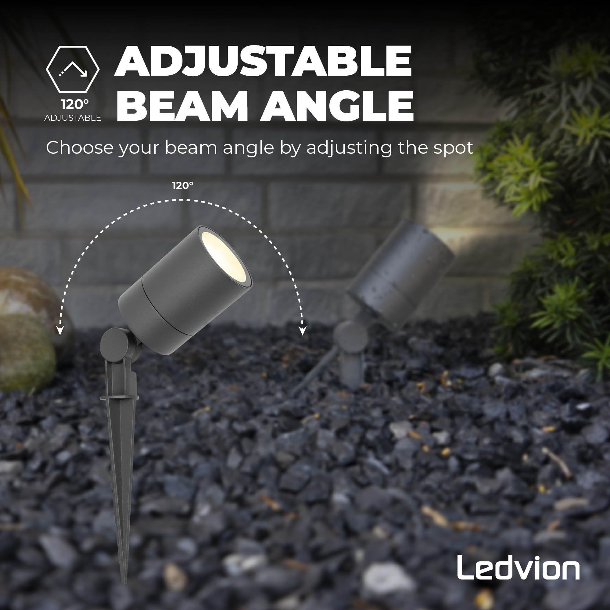 Ledvion - 6X Focos LED de Jardín, Aluminio Antracita, IP65, 5W, Casquillo GU10, 1M de Cable, Foco LED, Spots de Jardín