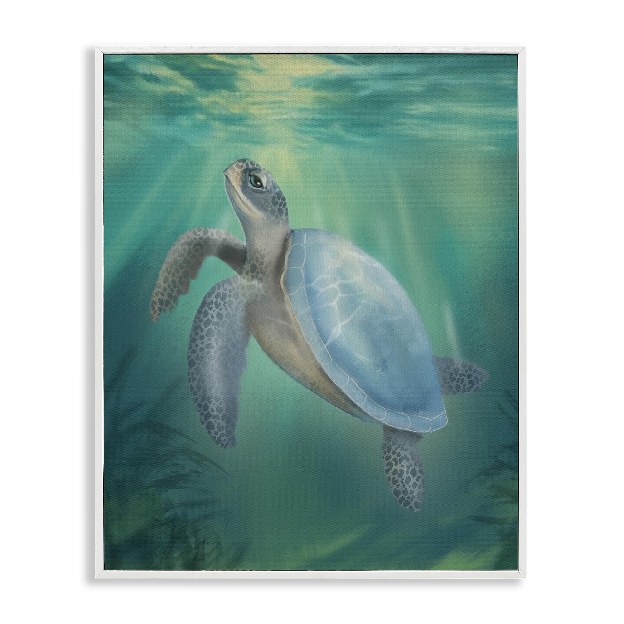 Stupell Industries Coastal White (Textured) 'Coastal Beach Sea Turtle'| Framed Giclee Art