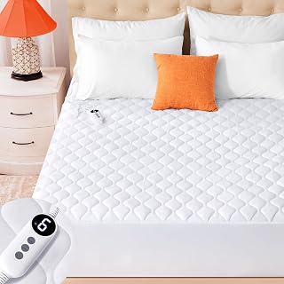 Heated Mattress Pad Full Size, Quilted Fitted Electric Mattress Pad with 9 Heat Setting Controller, 2/4/6/10 Hours Auto Off, Soft Mattress Cover Stretches up to 21 Inches Deep, White