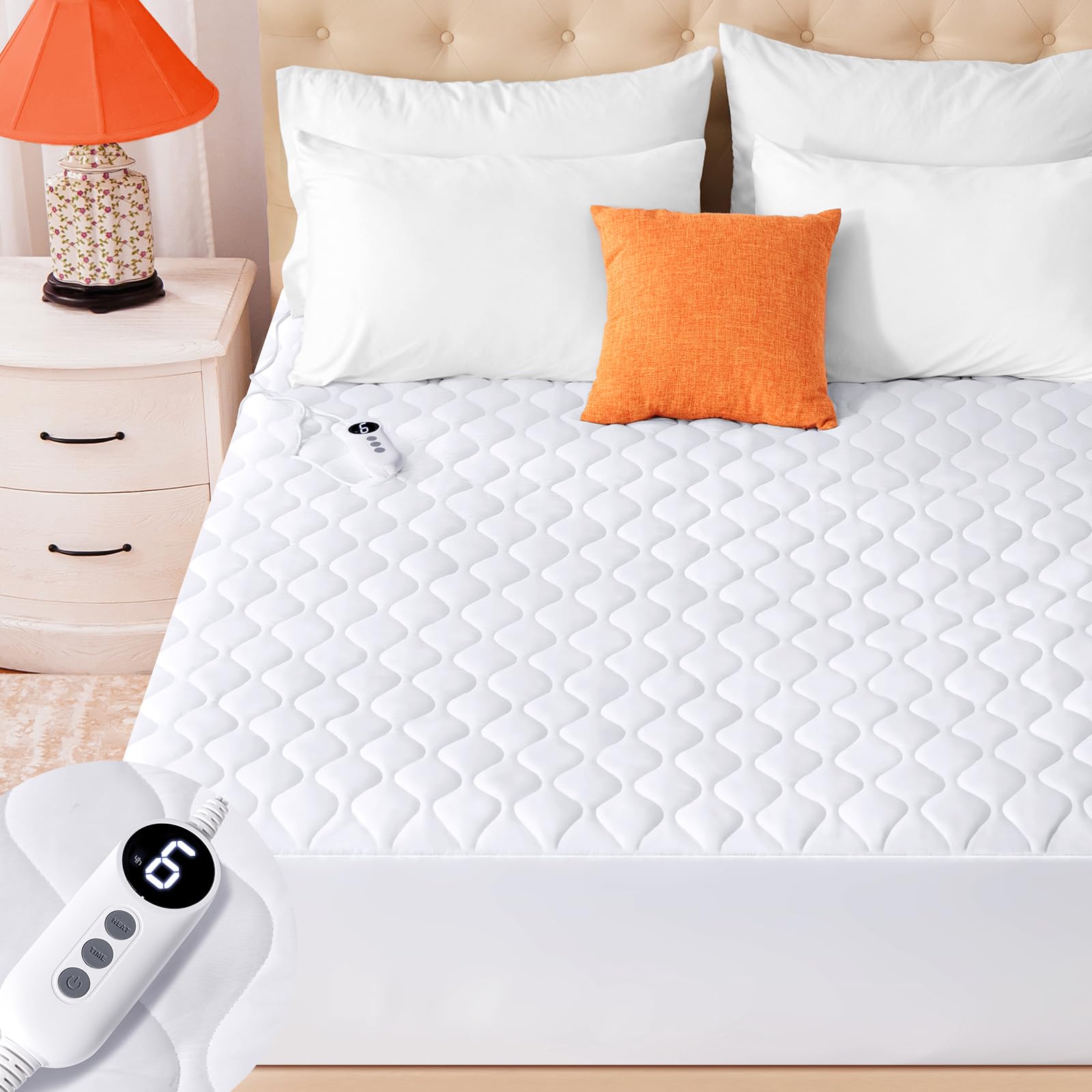 Photo 1 of **ONE CONTROLLER DOES NOT WORK****SameBed Heated Mattress Pad Queen Size, Quilted Fitted Electric Mattress Pad with 9 Heat Setting Controller, 2/4/6/10 Hours Auto Off, Soft Mattress Cover Stretches up to 21 Inches Deep, White