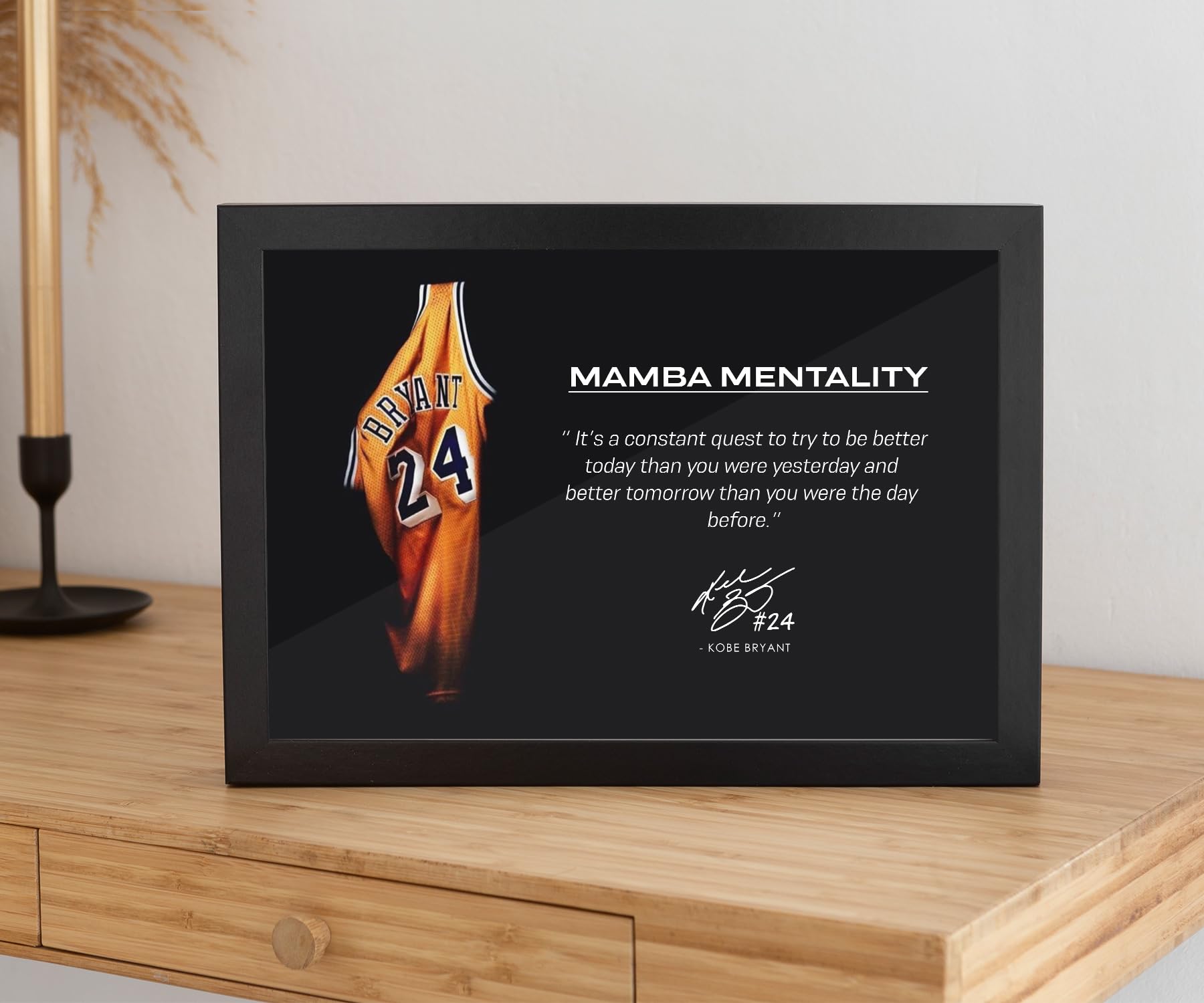 FRAMEO STORE Kobe Bryant Mamba Mentality Glass frame, Kobe Bryant quote wall art framed poster (A4 size - 8 X 12 Inches) 1