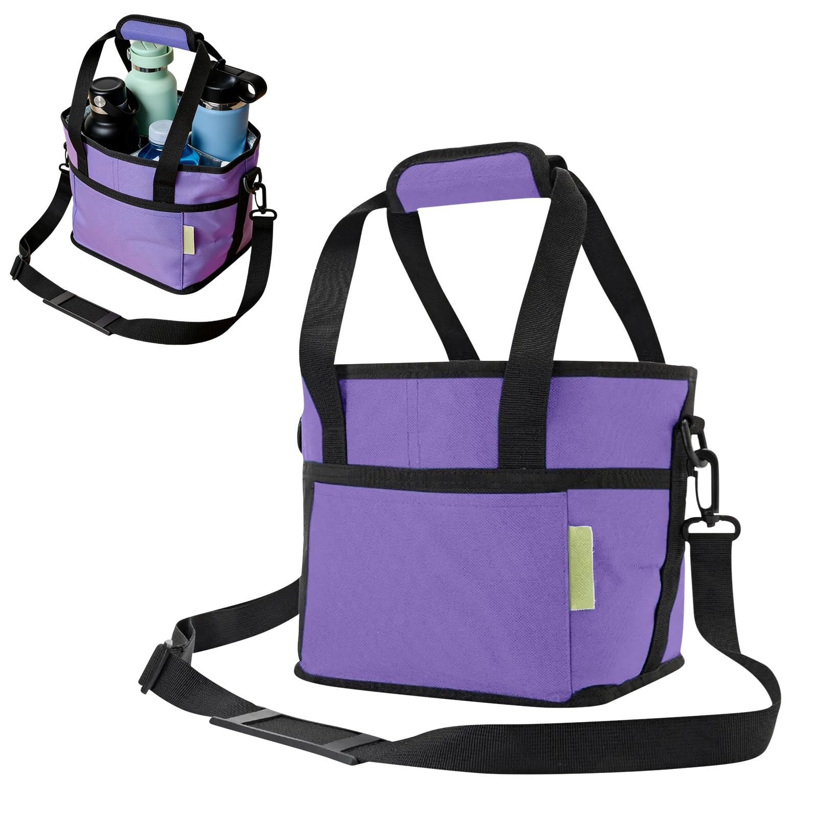 Family Size 4 Compartment Drink Bag, Multiple Tumbler Carrier Caddy with Adjustable Strap, Insulated Drink Bottle Carriers for Hiking Sports Family Outings (Purple) - 2