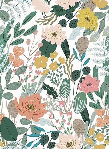 HueBurst Papel tapiz floral oscuro para despegar y pegar, papel tapiz vintage para sala de estar, 17.3 x 118 pulgadas, papel tapiz floral de crayón