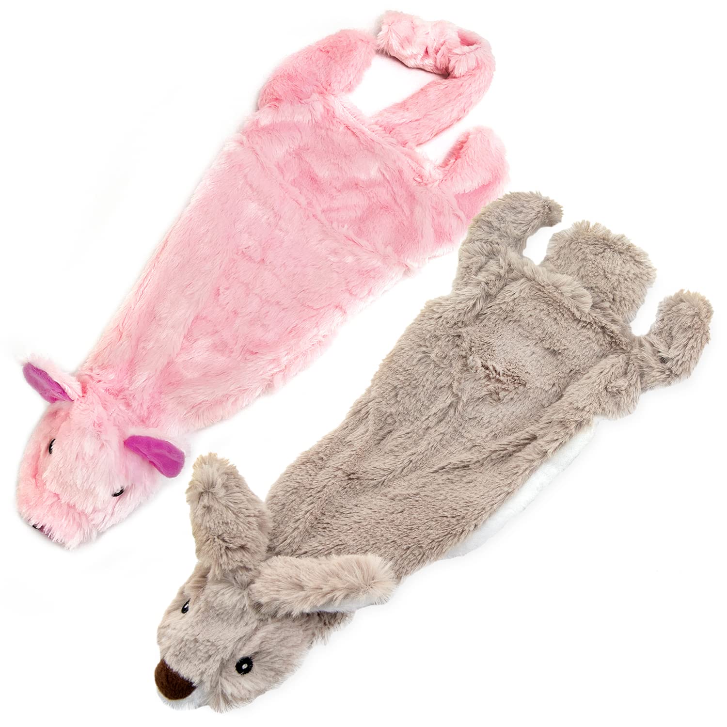 Best Pet Supplies 2-in-1 Stuffless Squeaky Dog Toys with Soft, Durable Fabric for Small, Medium, and Large Pets, No Stuffing for Indoor Play, Holds a Plastic Bottle - Hare, Pig, Medium