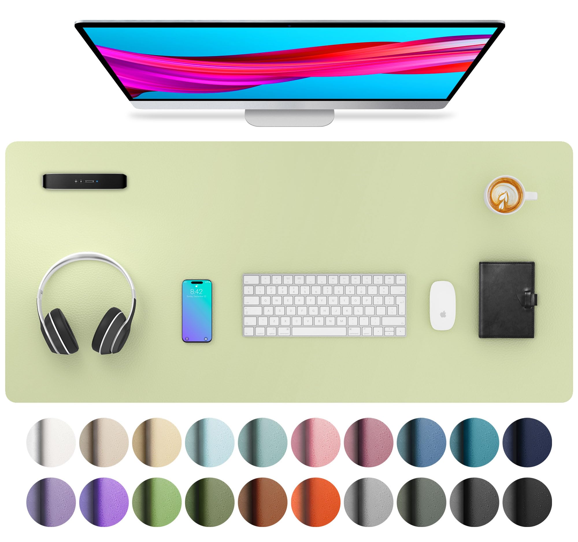 Aothia PU Leather Desk Mat, Large Non-Slip Laptop Pad for Office/Home (91x43cm, Grass Green), 43 x 91 cm