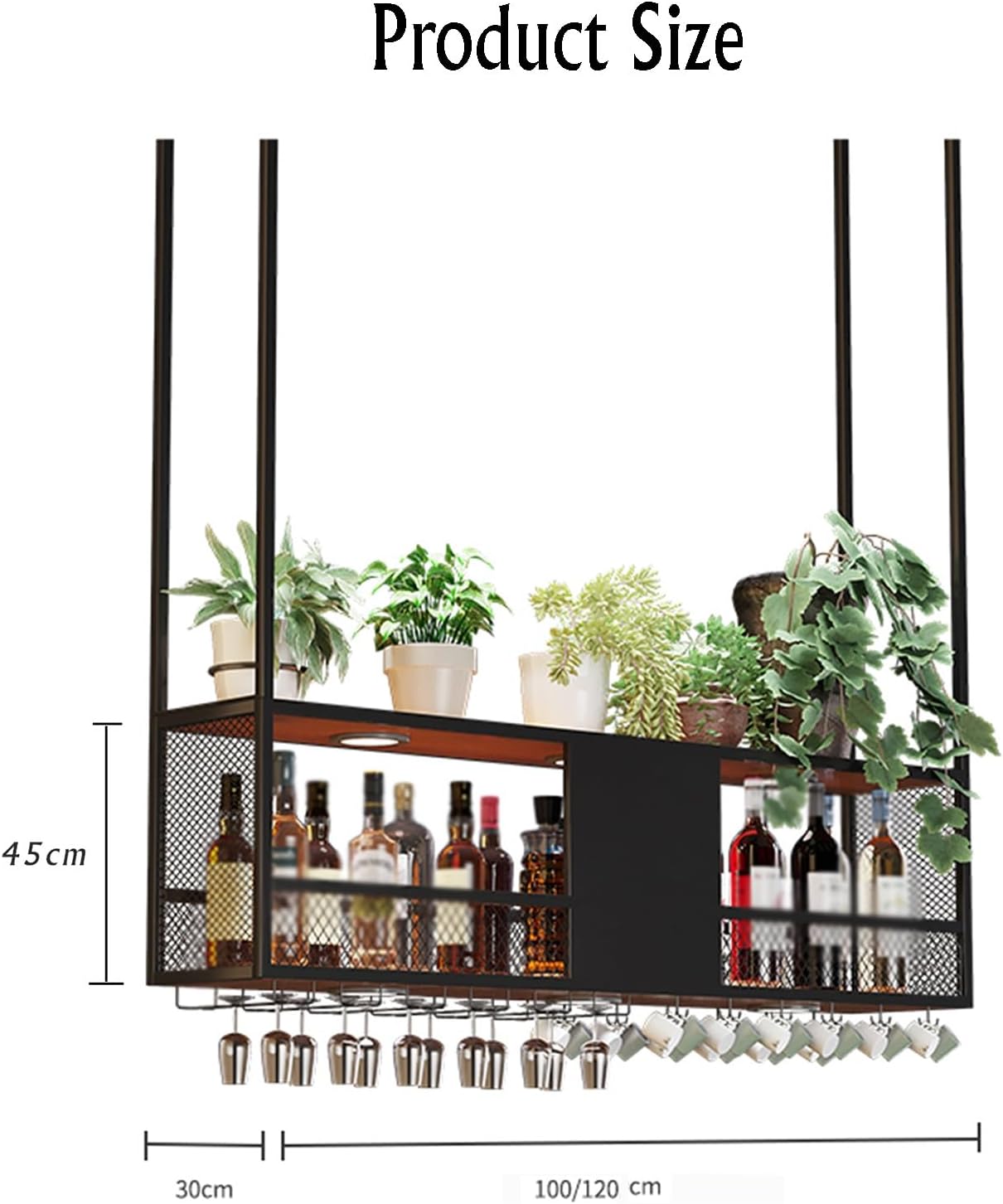 Ceiling Wine Glass Rack,Ceiling Mounted Wine Glass Drying Rack with Light,Hanging Wine Glasses Storage Hanger Organizer for Restaurant and Bar (Color : Gold, Size : 100cm)