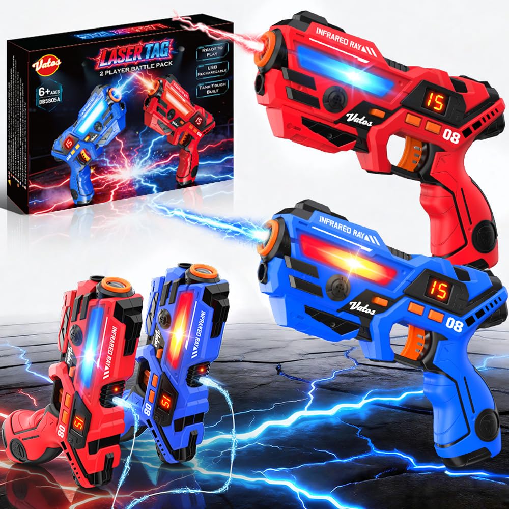 VATOS Rechargeable Laser Tag Set of 2, Infrared Laser Tag Gun with LED Screen, Sound & Vibration, 40m Range Indoor Outdoor Shooting Game Toys for Boys Girls, Great Birthday Gift for Kids Teenage 6+