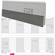 Tischkalender 2026 Tisch-Querkalender Schreibtischkalender Wochenansicht 1 Woche auf 2 Seiten 29 x 11 cm aufgeklappt knapp A4 Querformat