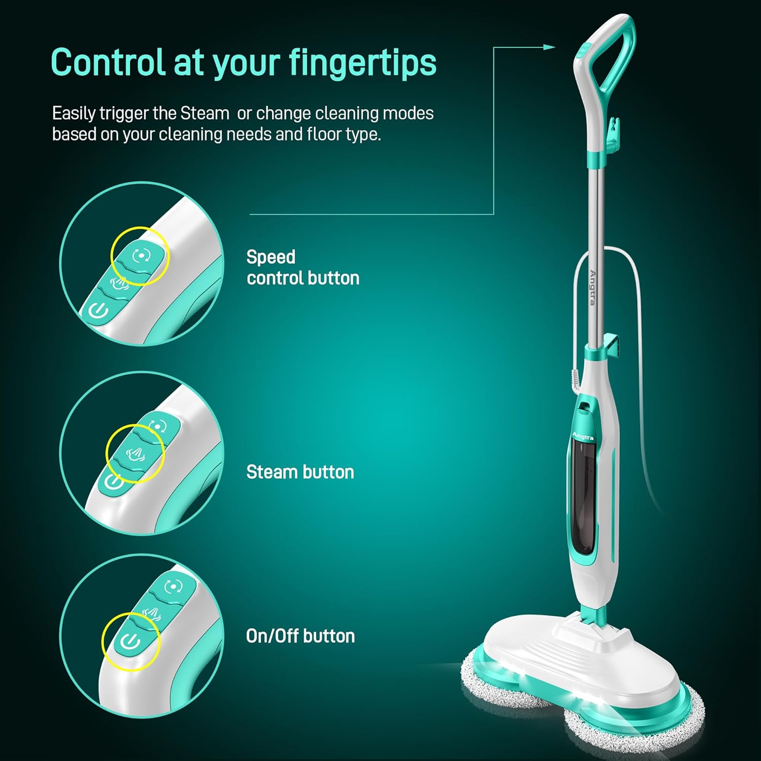 Scrubbing Steam Mop with Rotating Mop Pads, All-in-One Hard Floor Cleaner with LED Headlights & Swivel Steering