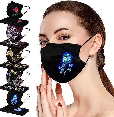 50 mascarillas desechables de mariposa para adultos, transpirables, desechables, diseños de mariposas (Estilo-09)
