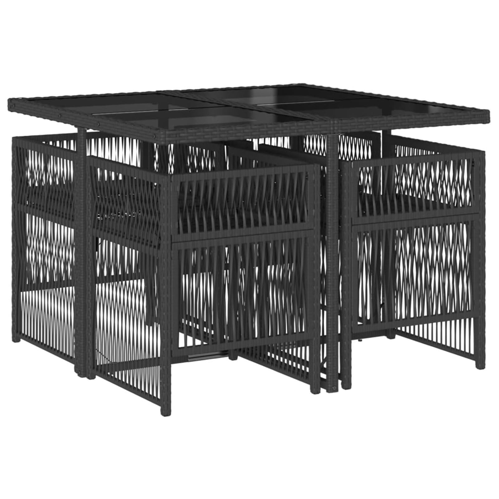 5-TLG. Garten-Essgruppe mit Kissen Schwarz Poly Rattan, Esstisch Mit Stühlen Set, Gartenmöbel Sitzgruppe, Balkon Möbel, Gartenlounge Set, Terrassenmöbel, Balkonmöbel Set - 3210894