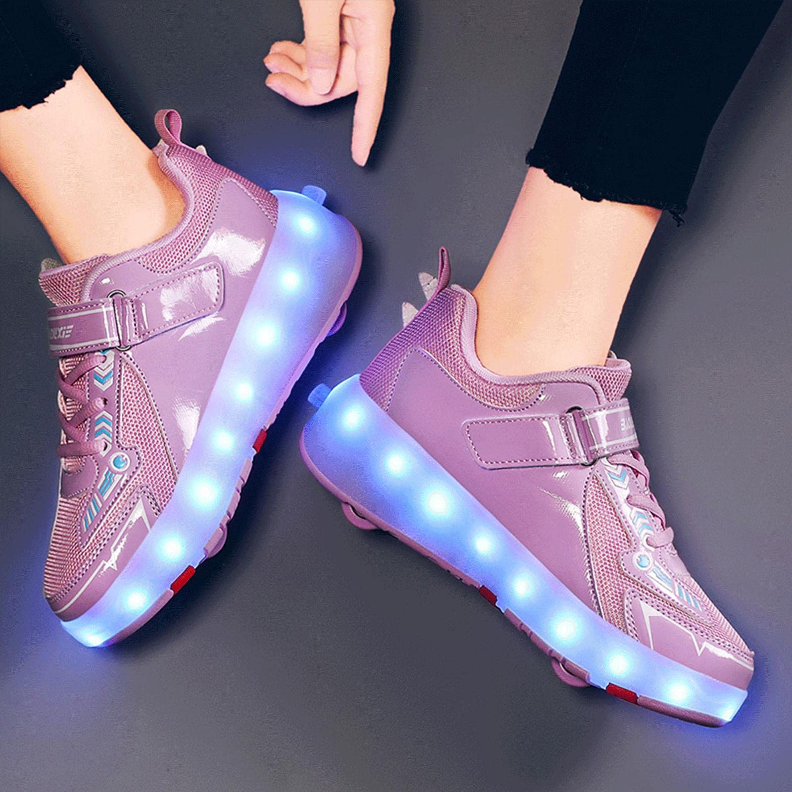 TECDOTO Zapatillas con Ruedas, USB Recargable Zapatos de Patines para Niños Niñas Niños Regalo Luz LED 4 Ruedas Zapatos Patines,Pink-38EU