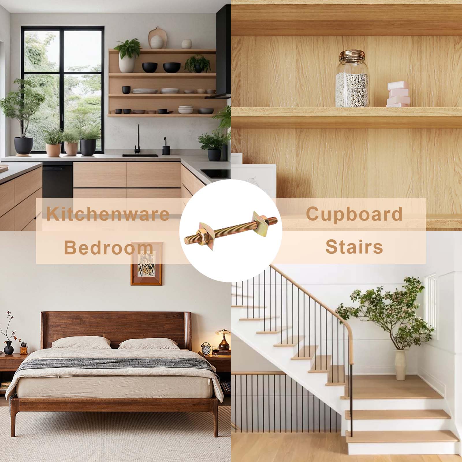 12 juegos,Conector de Muebles M8 x 100 mm,Con 1 llave inglesa,Encimera Conector,Conectores de media luna,Conectores de Encimera,Se utiliza para conectar estanterías de cocina,marcos de cama y muebles