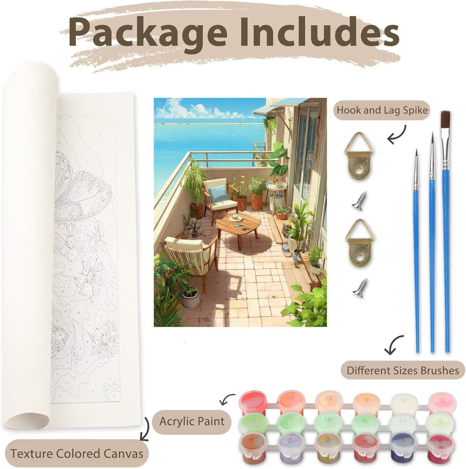balcone Dipingere con i Numeri Adulti mare Quadri da Dipingere Numerati, Kit Pittura Adulti, Painting by Numbers Principiante, Idee Regalo Donna, Decorazioni Casa, Senza Cornice, 70x90cm e-836