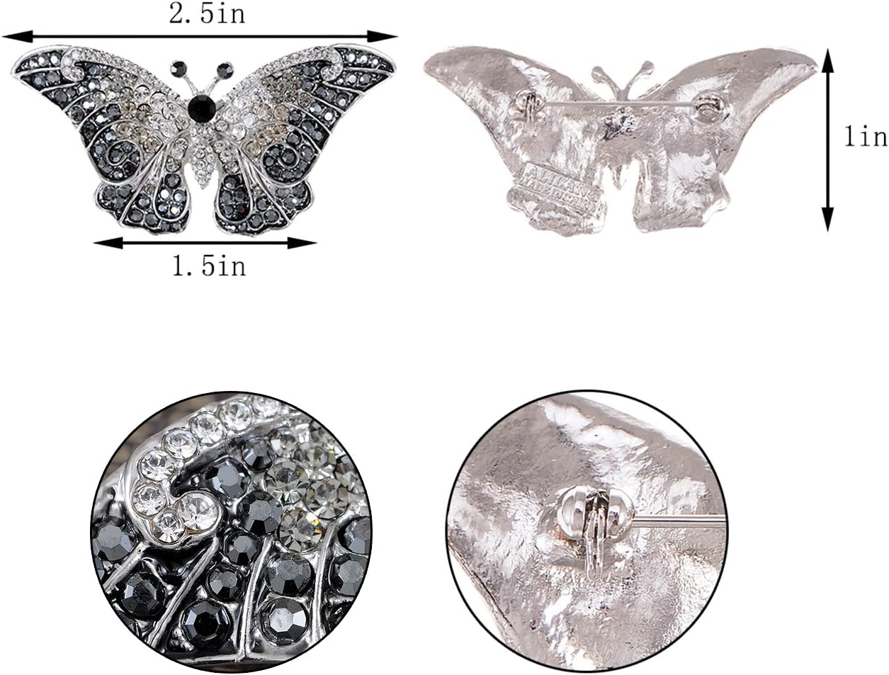 Alilang Empress Monarch Winged Butterfly Crystal Rhinestone Brooch Pin