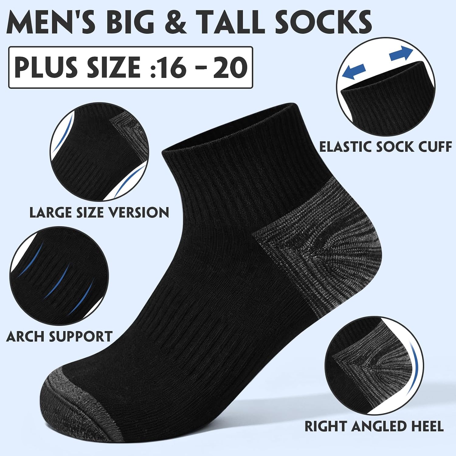 Men's Big and Tall Low Cut Socks 12-Pairs Size 16-20