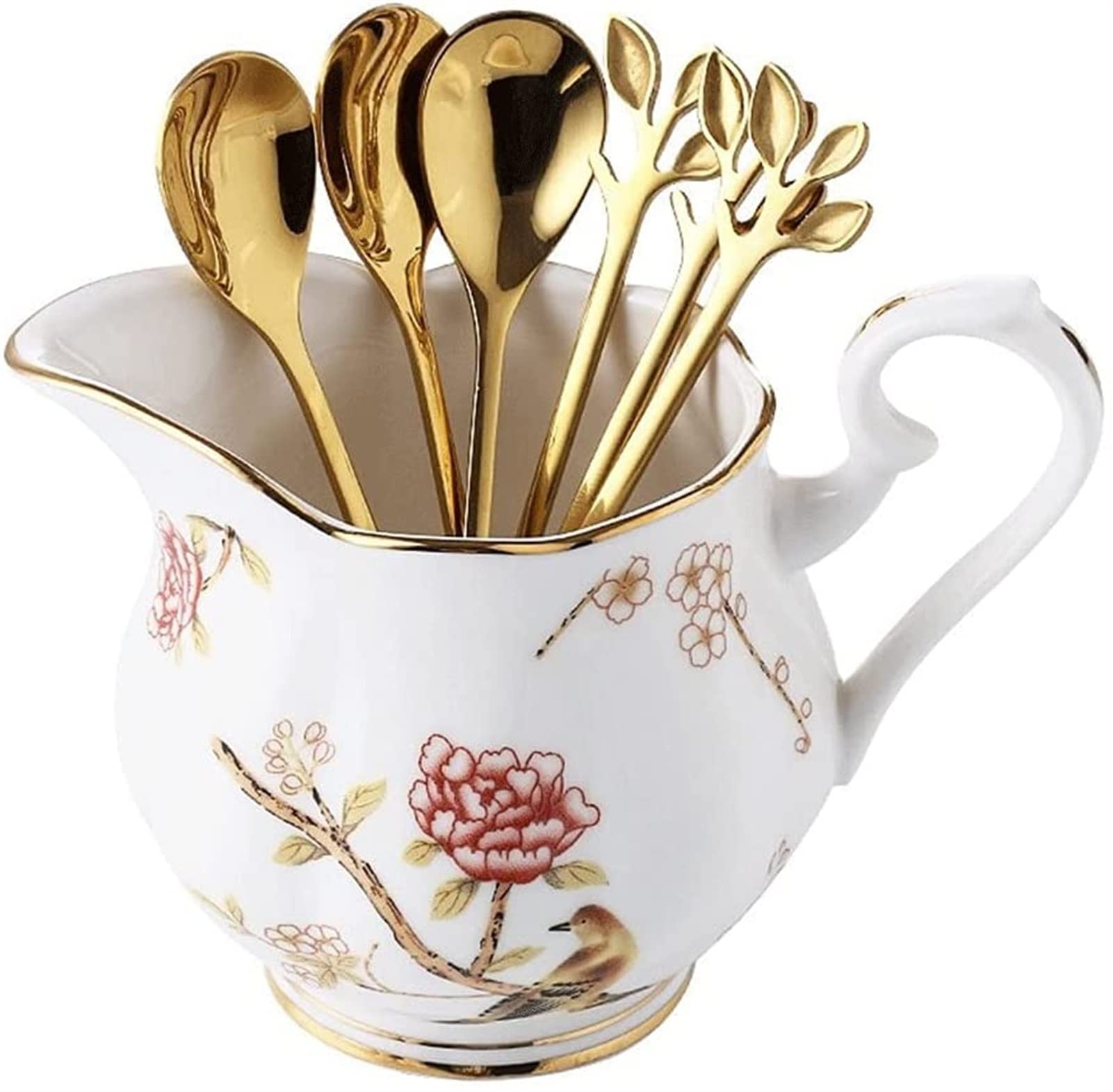 Cucharas De Mesa Conjunto de cubiertos cuchara tenedor acero inoxidable tarro almacenamiento cerámica, for hotel/postre pasada frutas Sopa Antigoteo Servir(6 spoons+storage can)
