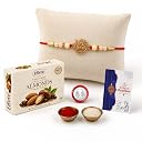 DeoDap Designer Om Damru Rakhi for Brother with Choco Coated Almonds Chocolate 32gm, Pooja Coin, Roli Chawal & Card | Rakhi with Chocolate Combo for Raksha Bandhan gallery image