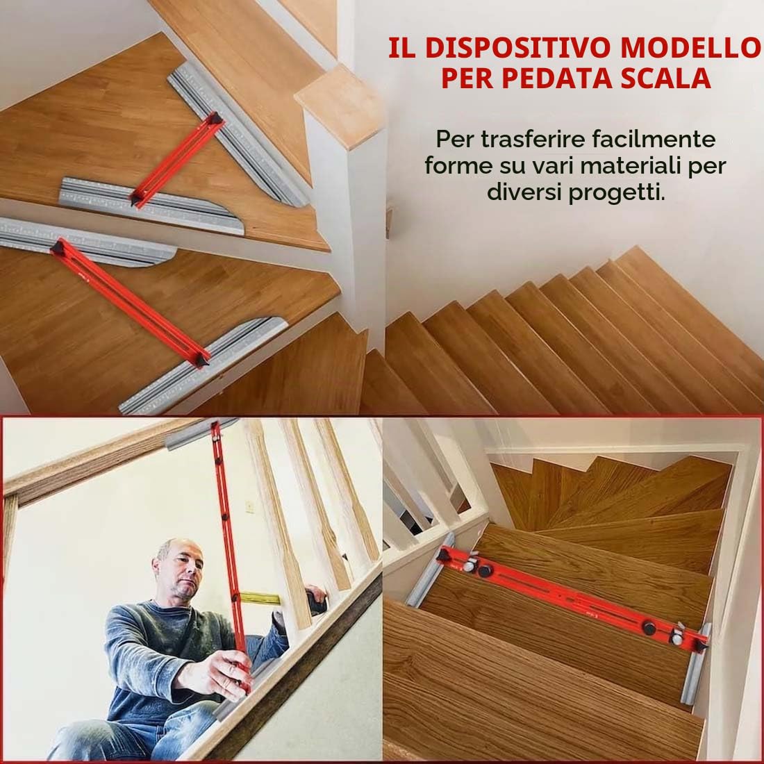 Stair Stencil Tool, Strumento di Misurazione delle Scale Lunghezza Regolabile in Lega di Alluminio, Strumento di Misurazione della per Gradini, Livelli, Scaffali e per Tagliare il Muro a Secco(1 Set)
