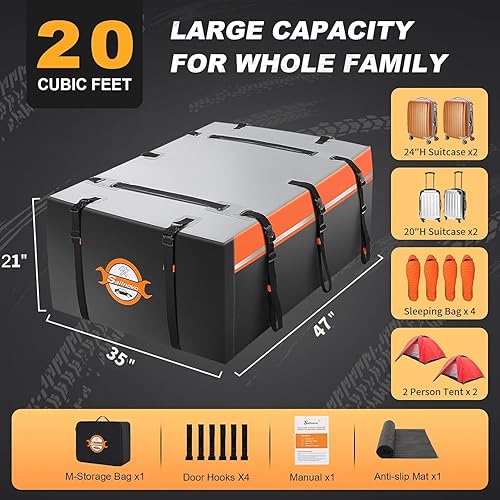 Miniatura 2 de Sailnovo Portaequipajes para techo de automóvil, 20 cúbicos, impermeable, suave, incluye alfombrilla antideslizante, 6 ganchos de puerta, bolsa de