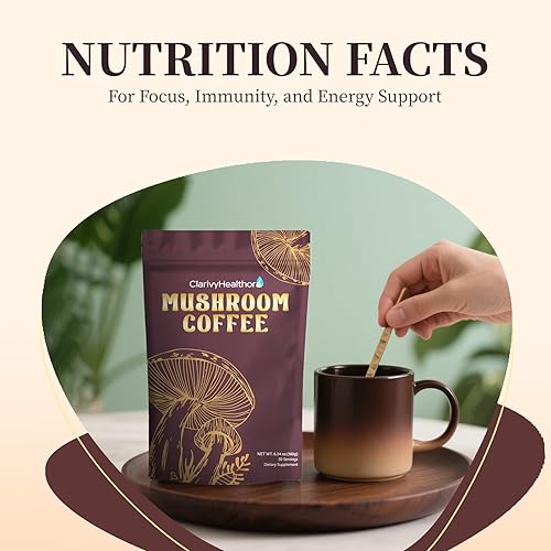 Miniatura 3 de Café instantáneo de hongos con melena de león, cola de pavo 6 hongos adaptogénicos - Suplemento de hongos y polvo para energía, concentración,