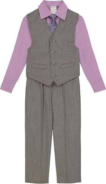 Van Heusen Boys 4-piece Formal Dress Up Suit Vest Set, Vest, Pants, Collared Dress Shirt, and Tie