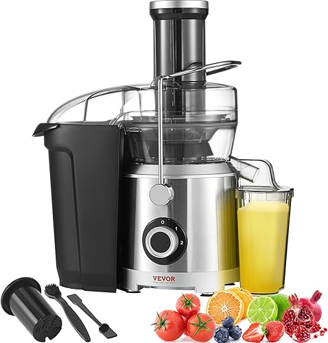VEVOR Máquina exprimidora, extractor centrífugo de jugo con motor de 1000 W, exprimidores centrífugos fáciles de limpiar, canal de alimentación