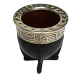 [Premium Yerba Mate Cup (Mate Gourd) - Crafted Ceramic Teacup – Coppery Brown Leather Wrapped Handmade in Uruguay - Mate Imperial - Imperial Style (Black)