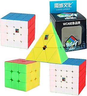 LiangCuber Moyu Speed Cube Bundle,Moyu MoFang Jiaoshi Meilong 3x3 4x4 5x5 & 3x3 Pyramid Speed Cube Set Stickerless