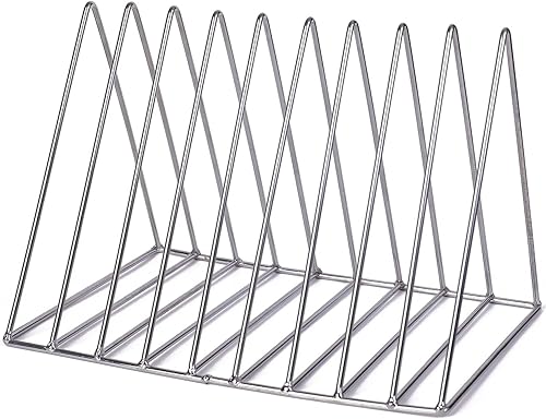 Miniatura 7 de Sooyee Paquete de 2 revistas plateadas de 9 ranuras, organizador clasificador de archivos de escritorio, decoración de estantería triangular,
