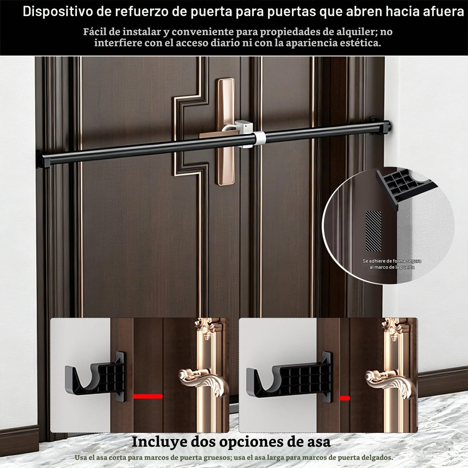 Barra de Seguridad para Puertas, Bloqueo de Seguridad Ajustable de Acero sin Taladro Tope de Puerta Portátil y Cierre Auxiliar de Alta Resistencia Barra Antirrobo para Puerta De Entrada Hogar y Hotel