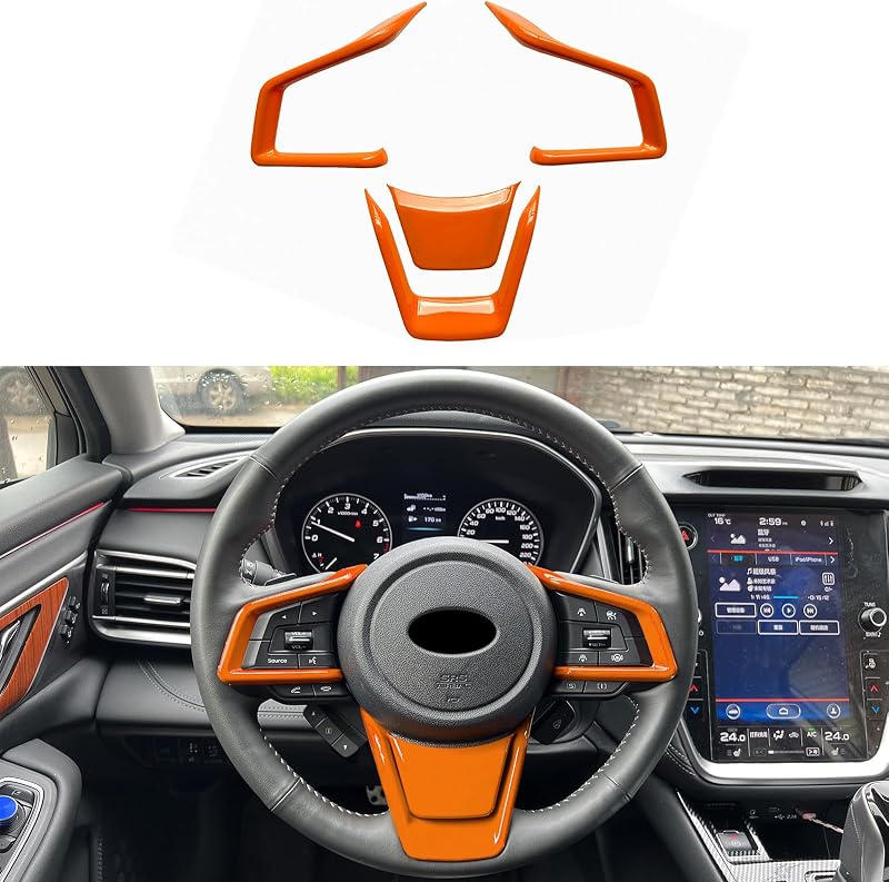 Kit com 4 Molduras Decorativas Laranja para Volante em ABS KEALAS K-29 Compatível com Subaru Forester, Ascent, Impreza, Legacy, Outback e Crosstrek