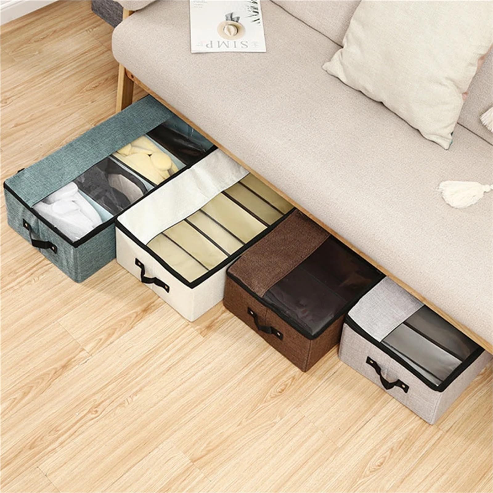 Organizzatore Di Scarpe Sotto Il Letto Scatola portaoggetti pieghevole Scatole portaoggetti for cosmetici, scarpe, vestiti, Scatola portaoggetti lavabile visibile Per Risparmiare Spazio(Dark gray)