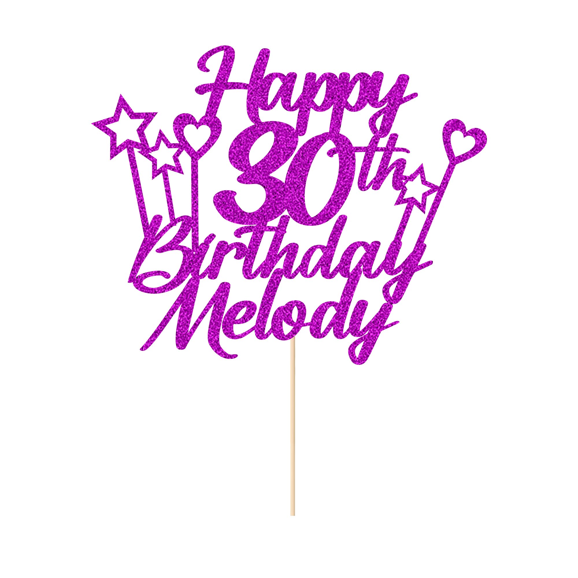 Personalised Happy Birthday Cake Topper Double Sided Glitter Cake Toppers Any Name & Any Age for 16th 18th 21st 30th 40th 50th 60th 70th 80th Birthday Decorations Cake Decorations (Purple)