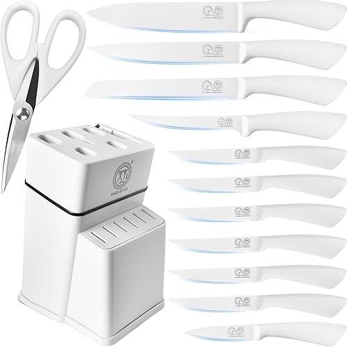 Miniatura 22 de XYJ Juego de Bloques de Cuchillos, Color Rosa, Cuchillos de Cocina de Acero Inoxidable con Portacuchillos, Cuchilla de Carnicero, Kit de Cuchillos