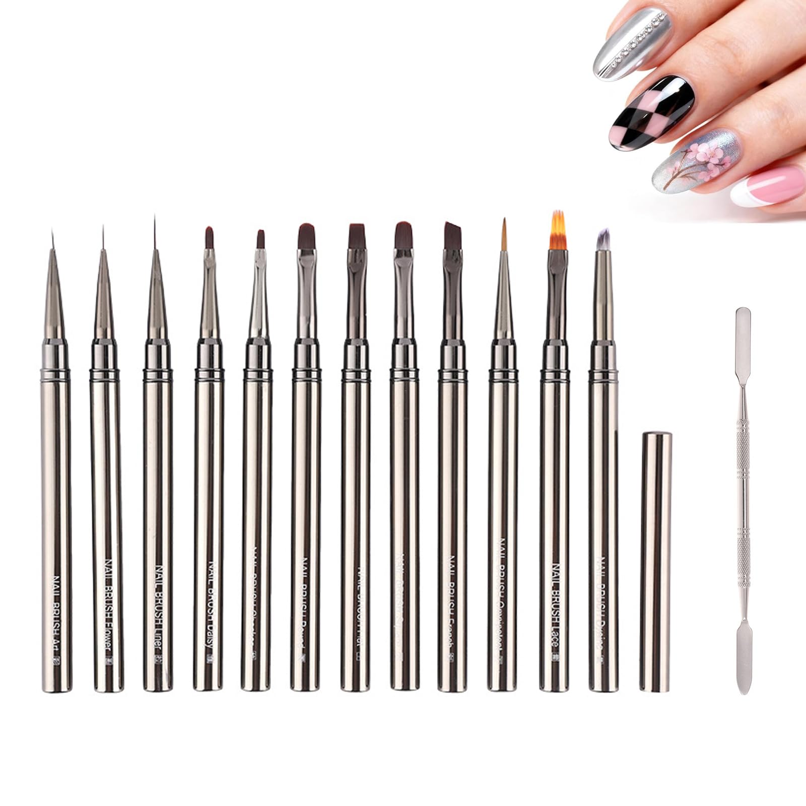 13 Piezas Pinceles para Uñas, Pincel Acrilico Uñas y Kit Uñas de Gel Semipermanentes, Kit Manicura Francesa Semipermanente con Paleta, para Gel de Construcción para Uñas y Pinceles Acrilico