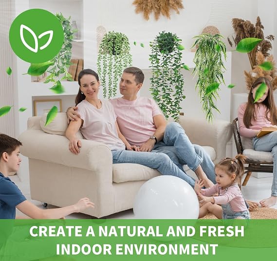 4 PCS Artificial Hanging Plants with Pot, Greenery Faux Fake Ivy Decor