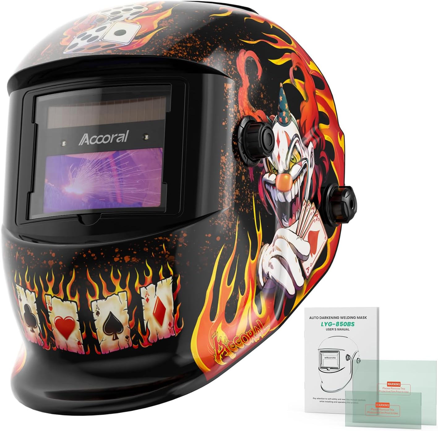 1/1/1/1 Large Viewing Auto Darkening Welding Helmet True Color Solar Powered Weld Hood Wide Shade 4/8.5-12.5 for TIG MIG Arc
