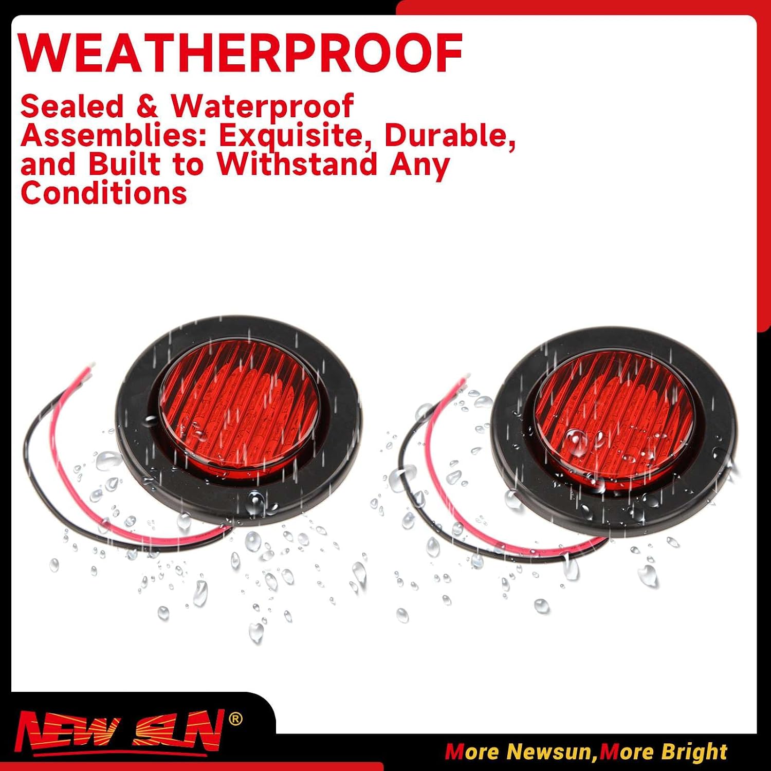 NEW SUN Premium 2.5" Round LED Trailer Lights, 13 Red LEDs Side Marker Lights, Clearance Lights Kits with Grommet & 2-Pin Plug - Universal for Trucks, Trailers, Rvs, Camper, 2 Pcs Pack