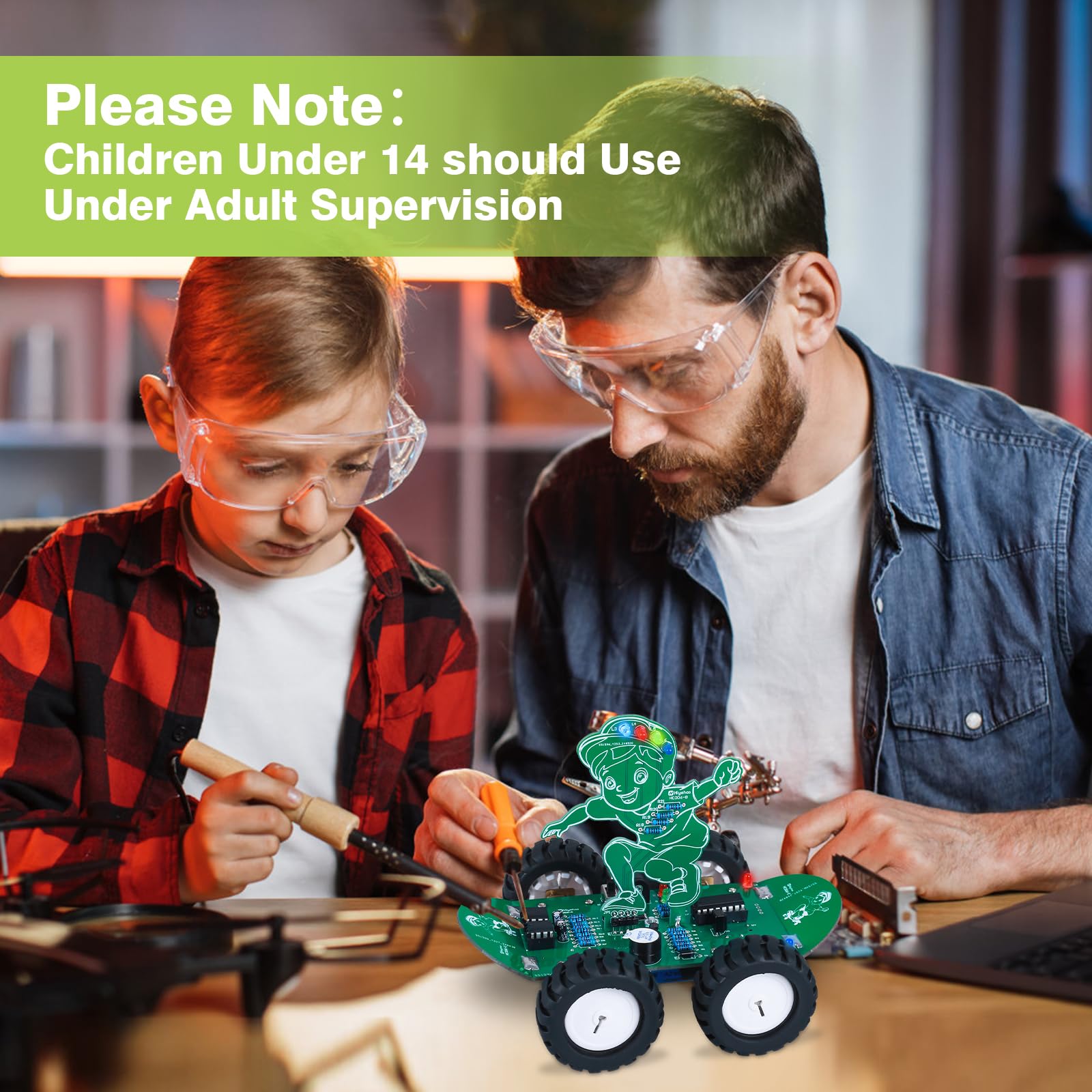 MiOYOOW DIY 360deg Rotating RC Car Kit, 5 Speed Rechargeable Remote Control Soldering Practice Kit, STEM Electronic Learning Projects Outdoor Skateboard Smart Car Toy for 15+ Years Old Presents - Image 6