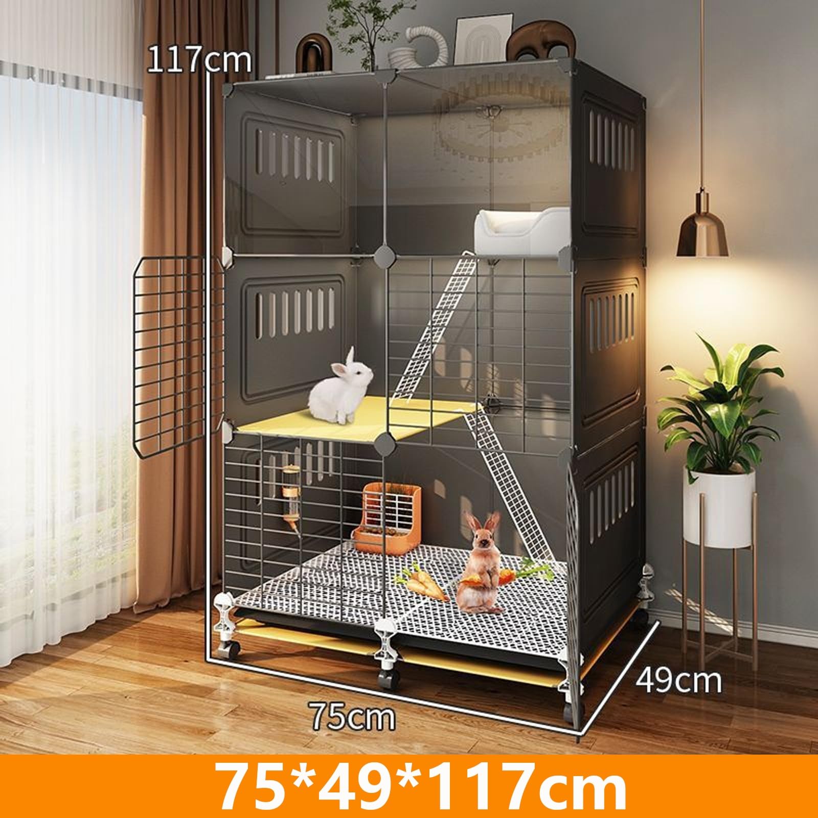 Gabbia Per Conigli Fai Da Te Con Rotelle, Piccola Casa Per Animali Con Vassoio Rimovibile E Paraspruzzi Per Urina, Facile Da Installare(75 * 49 * 117cm)