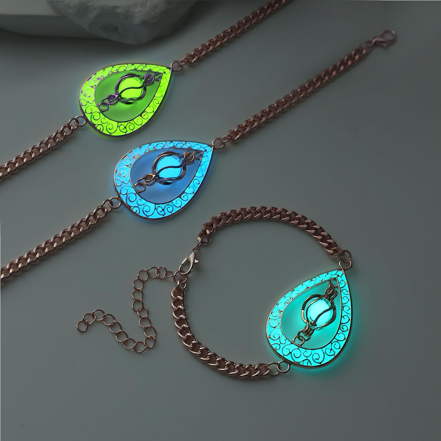 EEQQBZ Glow in The Dark Silver Teardrop shape bracelets,Fantasy Glowing Jewelry bracelets - Image 7