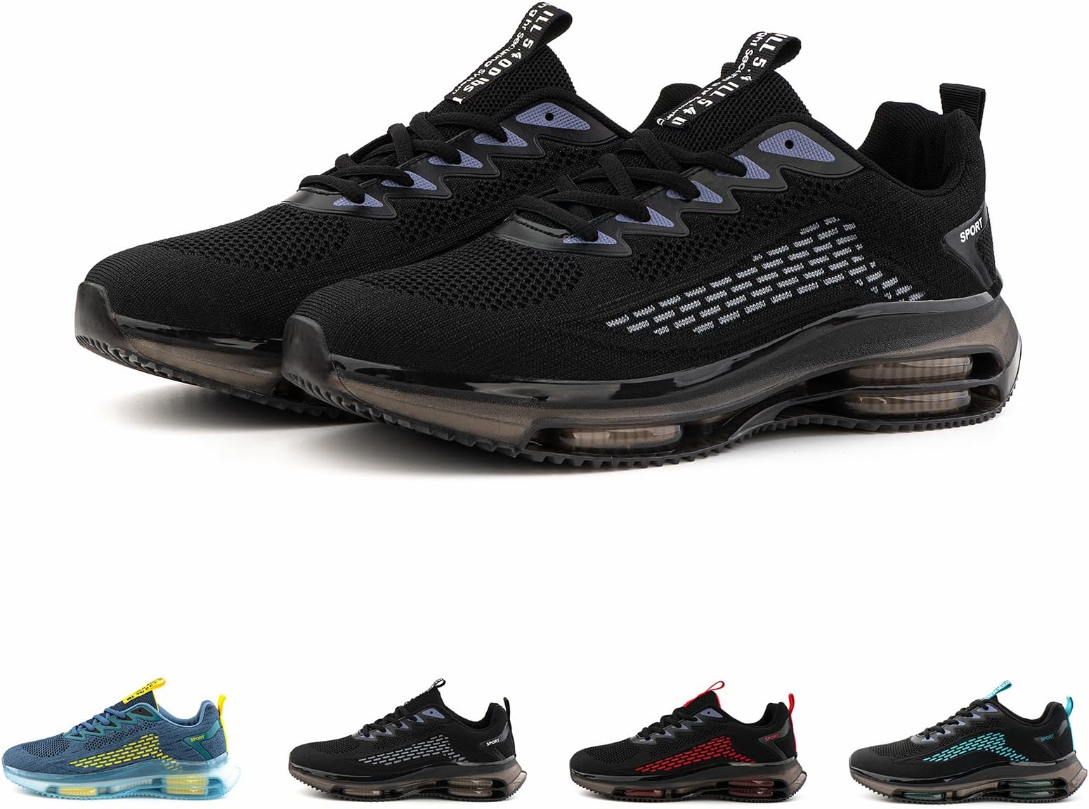 HitmarsMens Trainers Road Running Shoes Trail Gym Sports Cushioned Lightweight Fashion Non Slip Sneakers Black Blue Red Size 3.5-12 UK