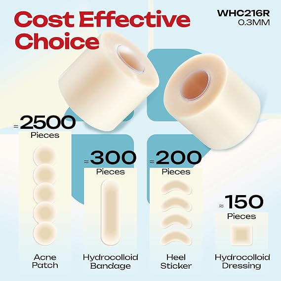 LIFARA Hydrocolloid Roll for Wound Care - Cut-to-Size, Hydrocolloid Patch Bandages with Self-Adhesive, Ultra Absorbent & Waterproof, First Aid Kit Essential (11.8mil/ 0.3mm Thickness, 2in*16ft)