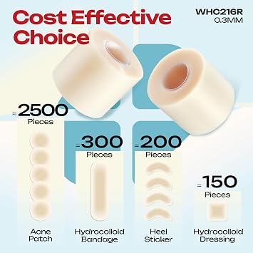 LIFARA Hydrocolloid Roll for Wound Care - Cut-to-Size, Hydrocolloid Patch Bandages with Self-Adhesive, Ultra Absorbent & Waterproof, First Aid Kit Essential (11.8mil/ 0.3mm Thickness, 2in*16ft)